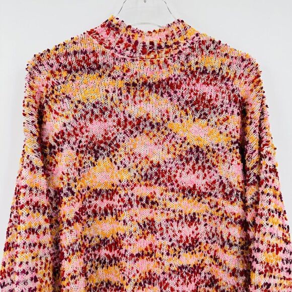 Marc New York Size Medium Pink & Yellow Boxy Wide Sleeve Mock Neck Knit Sweater - Picture 2 of 8